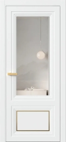 Межкомнатная Дверь ПО Erte 2 Rustica Декор золото рото в цвете Сигнально-белый (RAL 9003) со стеклом НОВЫЙ Зеркало Безцветный