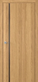 Межкомнатная дверь ПО BASE 1/1 вертикальное направление рото в цвете Дуб натуральный  со стеклом RAY бронза