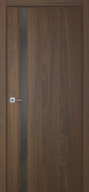 Межкомнатная дверь ПО БЭЙС 1/2 вертикальное направление в цвете Орех Флэйм со стеклом RAY серый