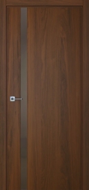 Межкомнатная дверь ПО BASE 1/2 вертикальное направление пенал в цвете Американский орех  со стеклом RAY бронза