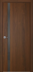 Межкомнатная дверь ПО BASE 1/2 вертикальное направление в цвете Американский орех  со стеклом RAY серый