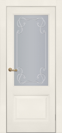 Межкомнатная дверь ПО Rimini 2 в цвете Жемчужно-Белый со стеклом Сатинат Белый Алмазная Гравировка "Мелодия"