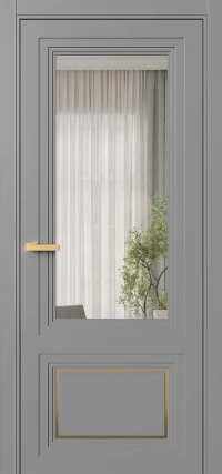 Межкомнатная Дверь ПО Erte 2 Rustica Декор золото в цвете Пыльно-серый (RAL 7037) со стеклом НОВЫЙ Оптивайт Прозрачный
