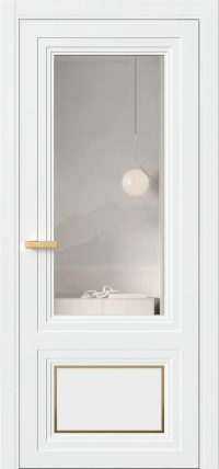 Межкомнатная Дверь ПО Erte 2 Rustica Декор золото в цвете Сигнально-белый (RAL 9003) со стеклом НОВЫЙ Зеркало Безцветный