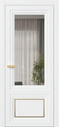 Межкомнатная Дверь ПО Erte 2 Rustica Декор золото в цвете Сигнально-белый (RAL 9003) со стеклом НОВЫЙ Грей Прозрачный