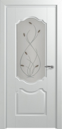 Межкомнатная дверь ПО Орхидея в цвете Белоснежный со стеклом Сатинат и витраж НЕВА