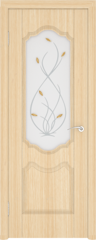 Межкомнатная дверь ПО Орхидея в цвете Беленый дуб  со стеклом Сатинат и витраж НЕВА