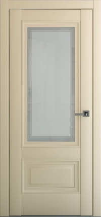 Межкомнатная дверь ПО Турин в цвете Кремовый матовый  со стеклом Сатинат Белый