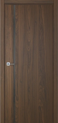 Межкомнатная дверь ПО BASE 1/1 вертикальное направление в цвете Орех Флэйм со стеклом RAY серый