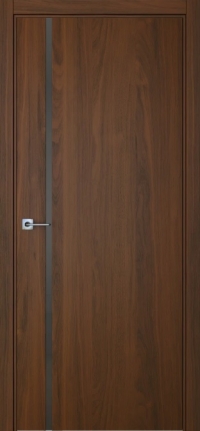 Межкомнатная дверь ПО BASE 1/1 вертикальное направление в цвете Американский орех  со стеклом RAY серый